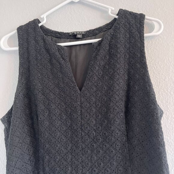 Theory Etiara Eyelet V-Neck Sleeveless A-Line Black Mini Dress Size 10 - Picture 4 of 12
